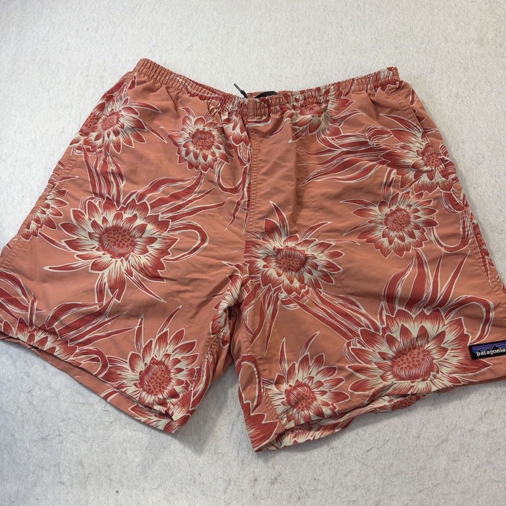 Patagonia Baggies Short Men Large Orange Floral Swim Trunks Recycled Nylon Lined